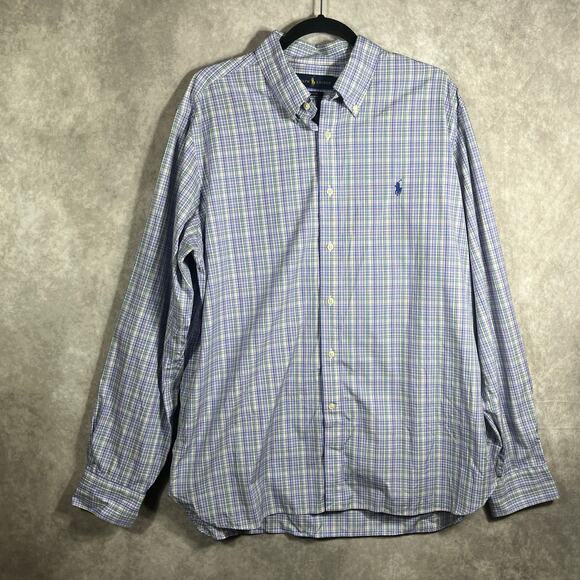 Ralph Lauren Dress Shirt Mens 17 36/37 Purple Plaid Button Down Easy Care Preppy - Picture 1 of 11